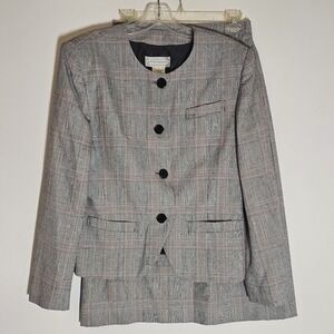 Investments Suit Set Womens 10 Black White Red Plaid Tweed Classic Lined Skirt